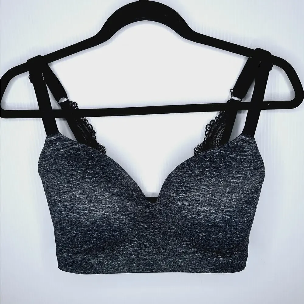 Soma Enbliss Luxe Wireless J Hook Bra Lace Back 34 DD Racerback Heather Quartz